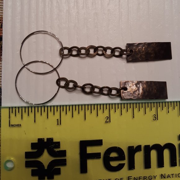 Handcrafted oxidized brass bar chain hoop dangle earrings - Picture 3 of 4